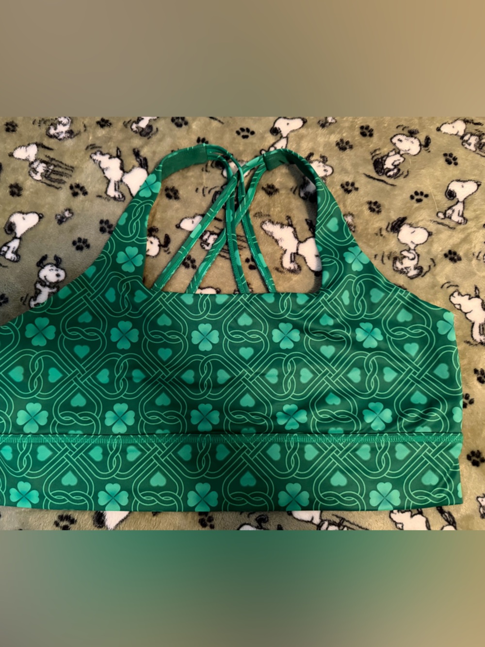 Green Strappy Sports Bra with Clover Print - Unbranded